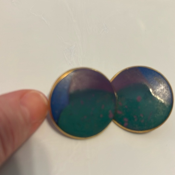 Vintage Earrings green purple blue gold trim - Picture 2 of 6